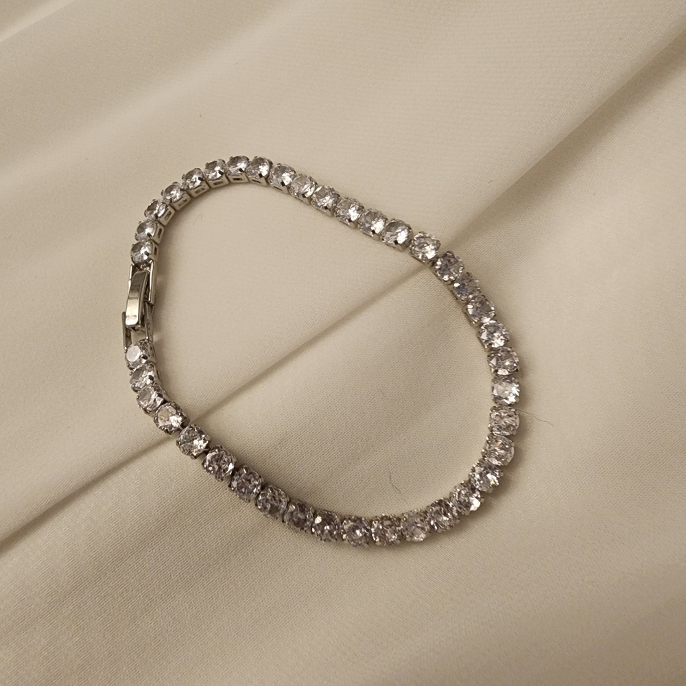 Cubic Zirconia Silver Tone Tennis Bracelet